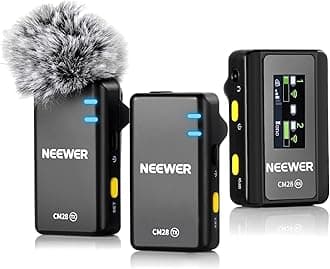 Neewer CM28 Wireless Lavalier Microphone System, 1 Click Noise Canceling, 4GB Storage for 9Hrs of 48KHz 16 Bit Uncompressed Audio, Lapel Mic Compatible with iPhone/Android/PC/Camera