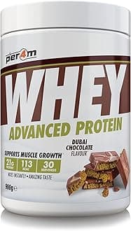 Whey Protein Powder | High Protein Shake for Muscle Growth & Recovery | Low Sugar Gym Supplement | Sports Nutrition Drink + Amino Acids (900g, Dubai Chocolate)