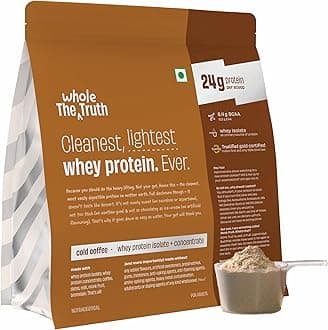 The Whole Truth Whey Protein Isolate+Concentrate | Cold Coffee 1 kg (2.2 lbs) | 24g Protein per scoop | 6.4g BCAA | No Adulteration | Clean, Light & Easy to Digest | Vegetarian