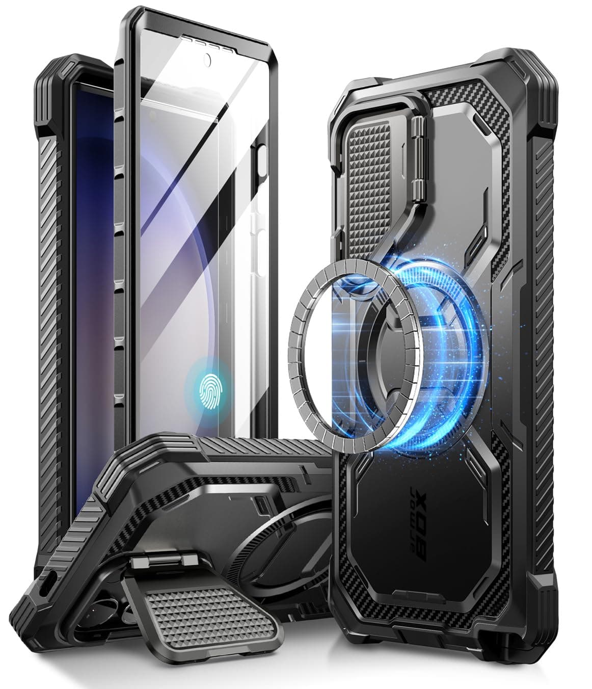 i-Blason TPU Armorbox Basic Case for Samsung Galaxy S24 Ultra Case Magsafe with Camera Cover Stand[Support Wireless Charger] 360 Full-Body Case with Screen Protector & Kickstand Phone Case, Black