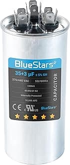 [UL Certified] BlueStars 35+3 MFD 35/3 uf 370 or 440 VAC Dual Run Round Capacitor CBB65 - Fit for Condenser Straight Cool Heat Pump Air Conditioner AC Motor - Replaces USA2226BA 97F9472 C3353R