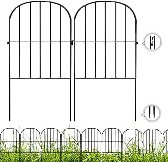 Decorative Garden Fence 24 Pack Black,24 Ft (L) X 24 in (H) Animal Barrier Fences for Small Dog, Garden Fencing Border, Arched Rustproof Metal Fence Outdoor Flower Bed Landscape Decor
