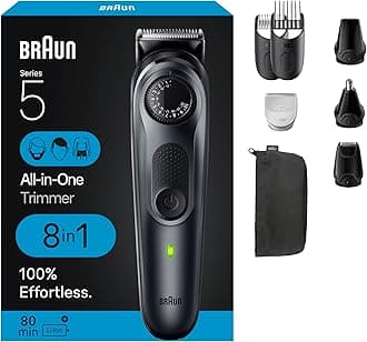All-in-One Style Kit Series 5 5480, 8-in-1 Trimmer for Men with Beard Trimmer, Body Trimmer for Manscaping, Hair Clippers & More, Ultra-Sharp Blade, 40 Length Settings, Waterproof