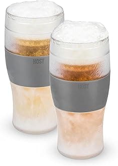 Host Freeze Beer Glasses for Men Frozen Beer Gift Double Wall Insulated Pint Set Tumblers for Cold Drinks, 16, Set of 2, Grey