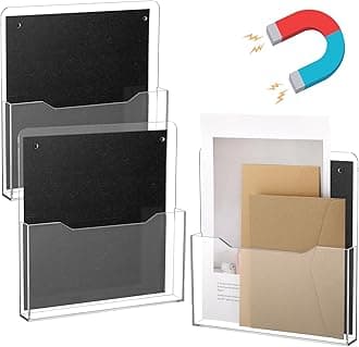 3 Pack Acrylic Magnetic File Holder Clear Hanging Wall File Organizer Mail Paper Letter Magazine Display Stand Wall Mount Office Classroom Library Fridge Whiteboard