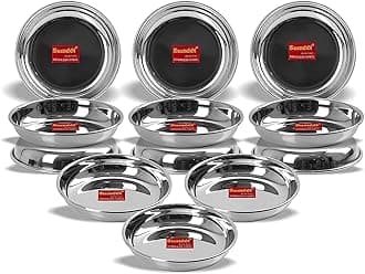 Sumeet Stainless Steel Heavy Gauge Small Halwa Plates with Mirror finish 13.5cm Dia - Set of 12pc