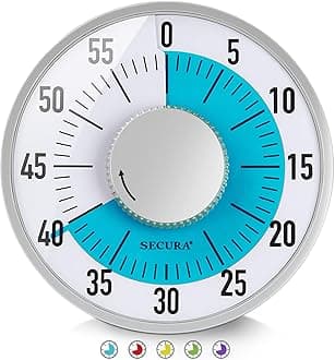 Secura 60-Minute Visual Timer 6-Inch Mechanical Countdown Timers for Teaching, Meeting, Cooking, Working - Timer for Kids with Magnetic Backing, Foldable Legs, Hanging Hole (Blue)