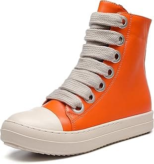 MOFEEDOUKA Womens High Top Sneakers Thick Shoe Laces PU Leather Comfort Platform Walking Shoes with Zipper