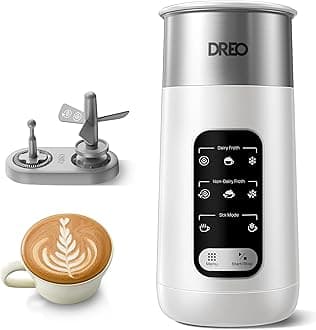 Dreo Milk Frother, 8-in-1 Electric Frother for Latte Art Coffee, 9oz/270ml Hot and Cold Foam Maker, Automatic Milk Warmer for Dairy and Non-Dairy Milk with LED, Anti-Burnt, Easy to Clean, White