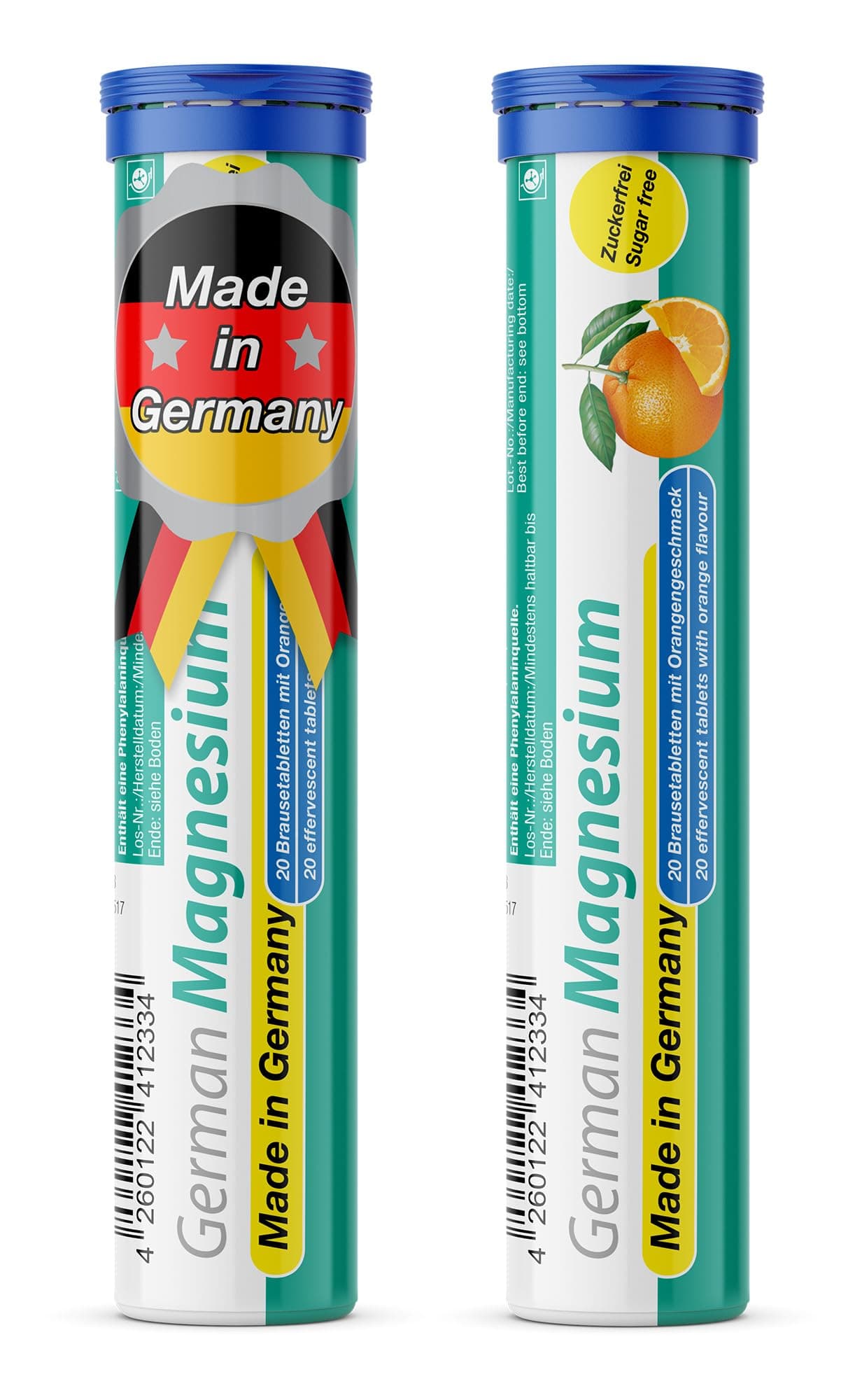 Magnesium 200 mg - 2 x 20 effervescent Tablets - Orange Flavor - T&D Pharma German Magnesium - Made in Germany