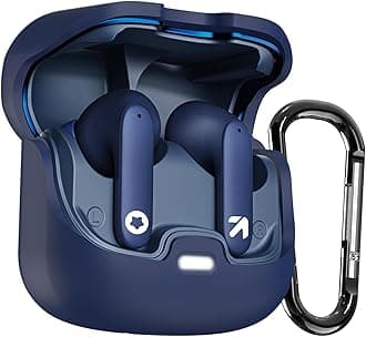 Sounce Earphone Case Cover Compatible for Boult Audio Z40, Soft Silicone Skin Case Cover Shock-Absorbing Protective Case with Keychain [Front LED Visible] (Blue)