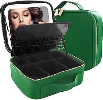 MOMIRA Makeup Box with Mirror, Cosmetics Storage Box, Cosmetics Box, Makeup Case, With Adjustable Dividers, 3 Color Adjustable LED Lights, Makeup Brush Case, Handheld, Large Capacity, Freestanding,
