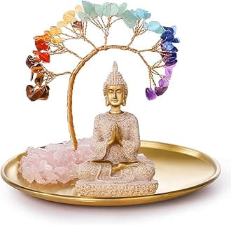 INNOLITES 7 Chakra Crystal Tree and Buddha Statue Set, Yoga Meditation Decor, Money Tree and Buda Statue for Home Living Room Office Shelf Decor Wealth and Luck