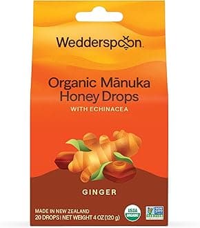 Organic Manuka Honey Drops, Ginger & Echinacea, 20 Count (Pack of 1) | Genuine New Zealand Honey | Perfect Remedy For Dry Throats
