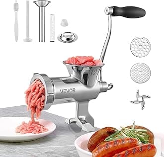 VEVOR Manual Meat Grinder, 304 Stainless Steel Meat Grinder with Steel Table Clamp, #12 Meat Mincer Sausage Maker & 2 Cutting Plates, Cookie Attachment, Sausage Tube for Beef Pepper Mushroom Cookie