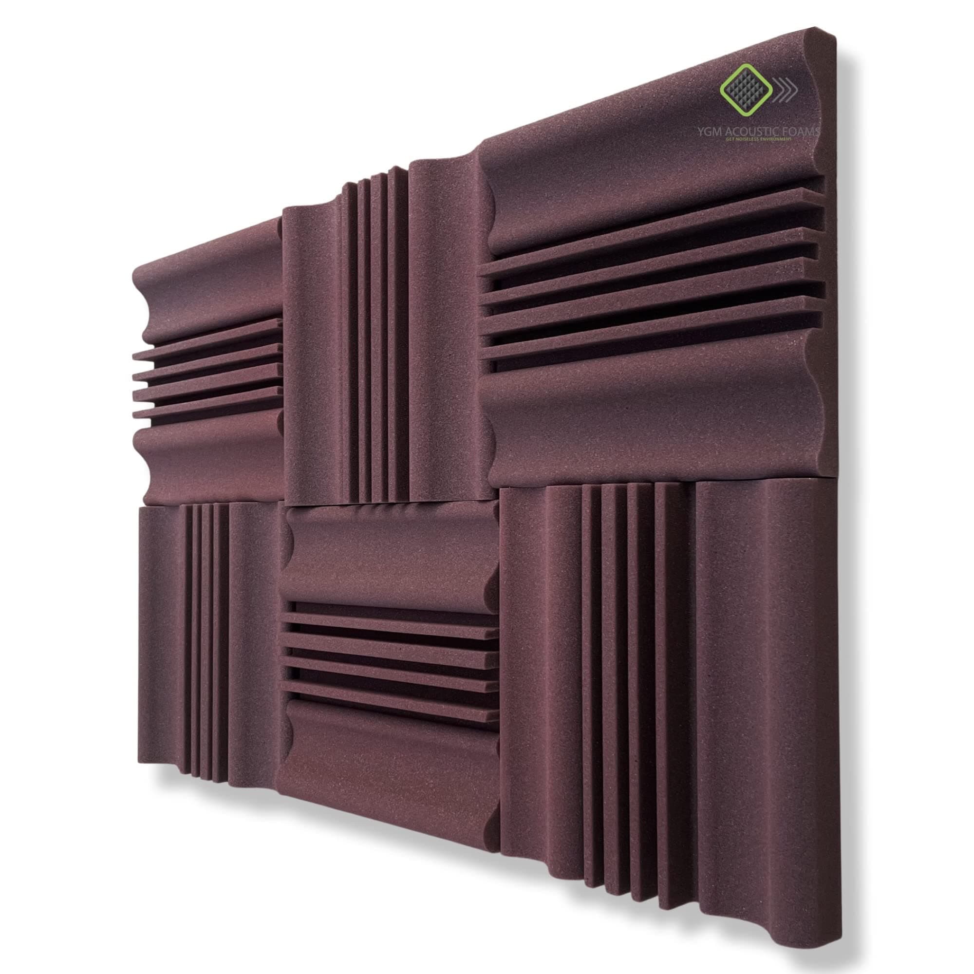 Wave Diffuser Premium Studio Absorption Foam Wall Panel - PACK of 6, Brown Coffee, 12'' X 12'' X 2'' Broadband Sound Absorber - Periodic Groove Structure