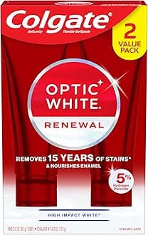 Optic White Renewal Teeth Whitening Toothpaste, Whitening Fluoride Toothpaste Pack, Made with Hydrogen Peroxide, Helps Remove Tea, Coffee, and Wine Stains, High Impact White, 2 Pack, 3.0 oz