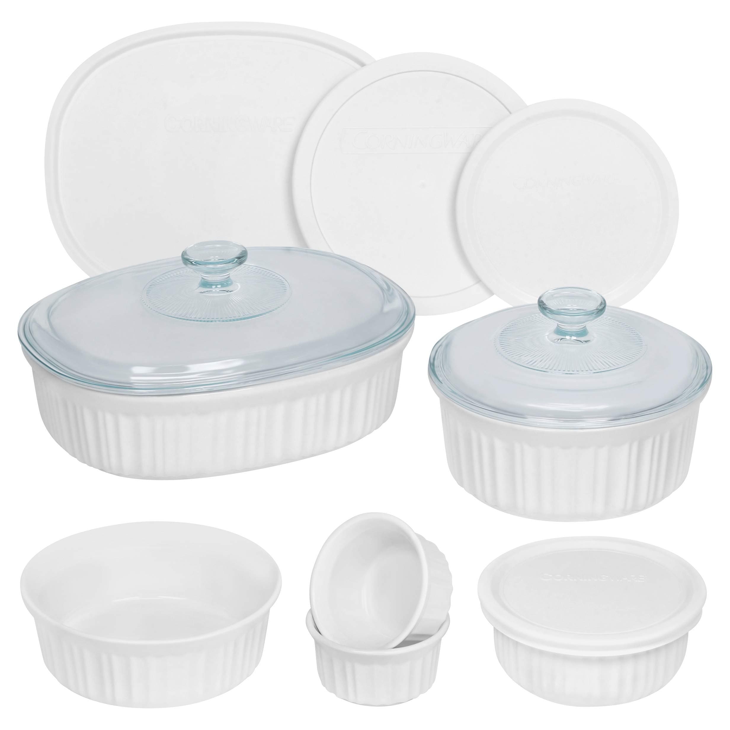 CorningWare French White 12-Pc Ceramic Bakeware Set with Lids Chip and Crack Resistant Stoneware Baking Dish, Microwave, Dishwasher, Oven, Freezer and Fridge Safe