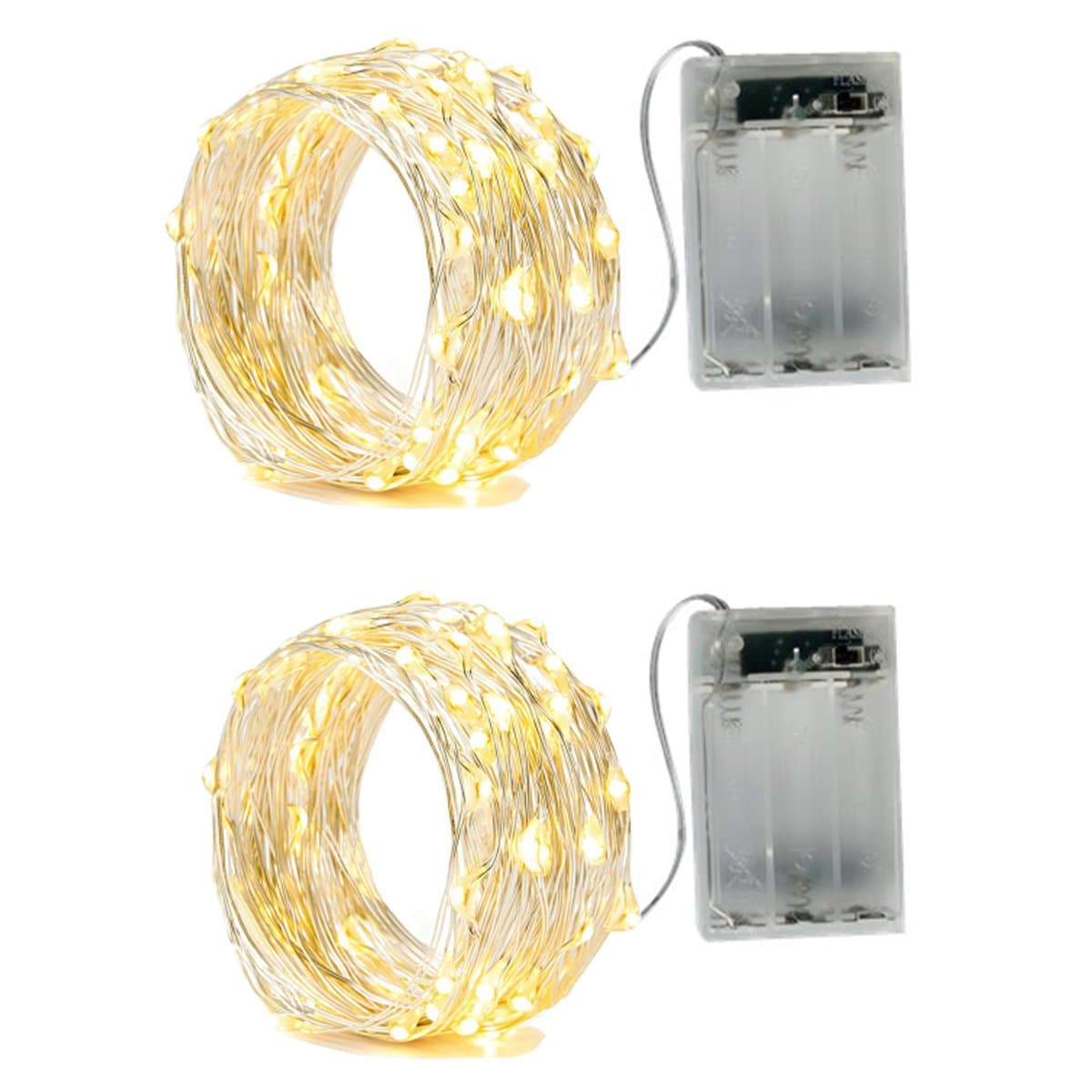 [2 Pack] Fairy Lights Battery,Silver Wire Chains 2 Mode 50LEDs String Lights