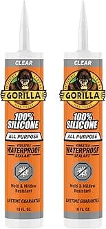 Gorilla Waterproof Caulk & Seal 100% Silicone Sealant, Clear, 10oz Cartridge (Pack of 2)
