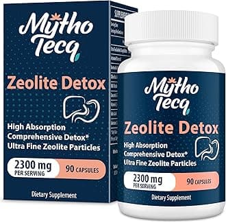 MythoTecq 2300 MG Zeolite Detox Capsules - Activated Charcoal & Bentonite Clay, Highly Absorbable Full Body, Liver & Gut Cleanse, Zeolite Clinoptilolite（90 Capsules）