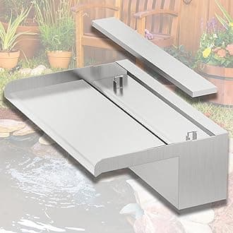 Pond Waterfall Blade Kit, 30cm Stainless Steel Pool Fountain with Accessories, Width 20cm Spillway Water Feature Waterfall Cascade for Garden Patio Pond Decoration