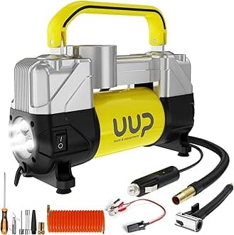 Tire Inflator Air Compressor, 150PSI 12V DC Double Cylinders Heavy Duty Portable Air Pump w/Emergency LED Light for Truck, SUV, Car, RV