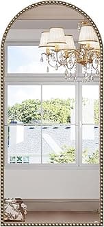 Arched Mirror for Wall, 22"x48" Gold Arch Bathroom Vanity Mirror, Retro Gold Metal Beaded Frame Decorative Mirror for Vanity Accent Bedroom Dressing Room Entryway
