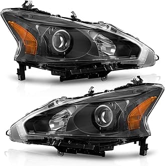 WEELMOTO Headlights for 13-15 Nissan Altima 4Dr Sedan Headlight Assembly Pair Replacement for 2013 2014 2015 Altima Black Housing Amber Reflector (DOES NOT FIT XENON/HID)