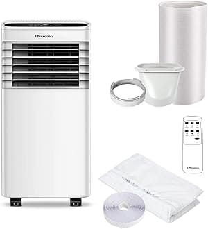 EMtronics 7,000BTU Portable Air Conditioner, Dehumidifier and Cooling Fan 3-in-1 with Remote Control, 24 Hour Timer and Air Con Window Vent Kit - White