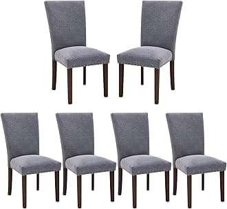 COLAMY Upholstered Parsons Dining Chairs Set of 6, Fabric Dining Room Kitchen Side Chair with Nailhead Trim and Wood Legs - Dark Grey