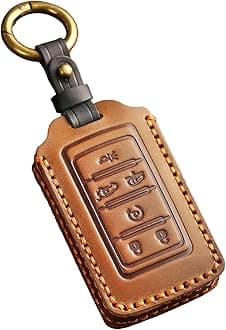EASYANT Leather Key Fob Cover for 2021-2024 Jeep Grand Cherokee L Grand Wagoneer Key Case Protector keychain Smart Key Holder