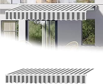 Waterproof Garden Patio Awning Canopy with Fabric Top Cover and Front Valance for Home and Commercial Use Grey Stripes 19.6x9.8ft