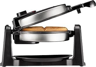 Rotating Belgian Waffle Maker, 180° Flip Iron w/ Non-Stick Plates, Adjustable Timer, Locking Lid, & Drip Plate, Space Saving Storage, Mess-Free Breakfast, Stainless Steel/Black