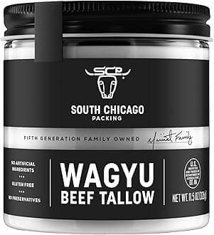 South Chicago Packing Wagyu Beef Tallow, 11.5 Oz Glass Jar, Perfect for Searing, Sauteing, Cooking, Pan Frying, Keto Friendly, Paleo Friendly, Pantry Staple