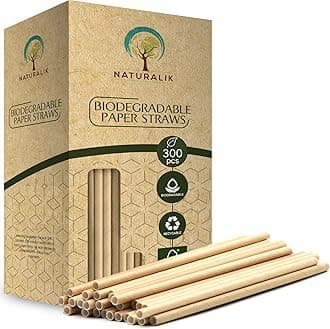 Naturalik 300/1000-Pack Extra Durable Brown Paper Straws Biodegradable- Premium Toxin Free Paper Straws Bulk- Drinking Straws for Juices, Restaurants and Party supplies, 7.7" (Brown, 300ct)