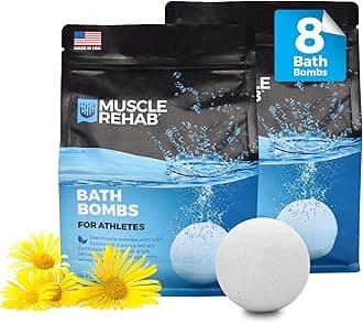 Muscle Rehab Magnesium Epsom Salt Bath Bombs - Fast-Absorbing Muscle Soak for Post-Workout Recovery - Bath Bombs for Sore Muscles and Pain- Tranquil Foot Soak Bombs - Athletic Recovery Bath - 2 Packs