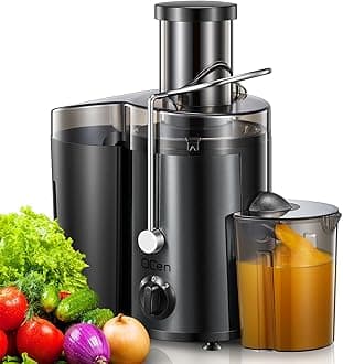 QCen Juicer Machine, 500W Centrifugal Juicer Extractor with Wide Mouth 3” Feed Chute for Fruit Vegetable, Easy to Clean, Stainless Steel, BPA-free (Metallic Black)