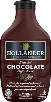 Hollander Dutched Chocolate Cafe Sauce | Vegan Friendly, GMO-Free, Gluten/Soy Free, Corn Syrup Free | 15 fl. oz. Squeeze Bottle
