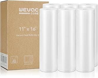 Vacuum Sealer Bags 11x16' Rolls 6 pack for Food Saver, Seal a Meal, Weston. Commercial Grade, BPA Free, Heavy Duty, Great for vac storage, Meal Prep or Sous Vide