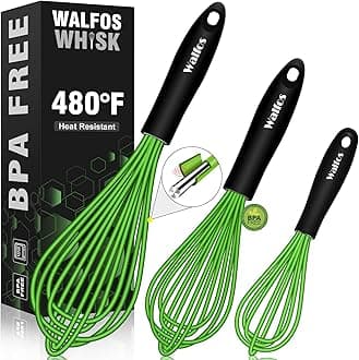 Walfos Silicone Whisk, Rubber Whisks for Cooking, Baking (11,9,8.5 inch) - Heat Resistant Kitchen Whisks for Non-stick Cookware, Balloon Egg Beater Perfect for Blending, Whisking, Beating, Frothing