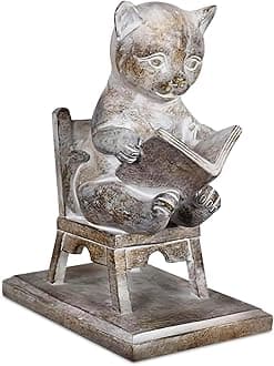 Young's IncCat Figurine - Cute Cat Statue - Whimsical Cat Decor for Cat Lovers - Cat Collectibles and Meditation Decor - Cat Reading on The Chair - 4.33'' L X 2.56'' W X 4.72'' H