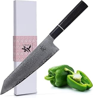 Kiritsuke Chef Knife - 8 Inch Professional Sharp Damascus Knife - Japanese VG-10 High Carbon Stainless Steel Kitchen Gyuto knife - Ergonomic Octagonal Ebony Handle with Gift Box