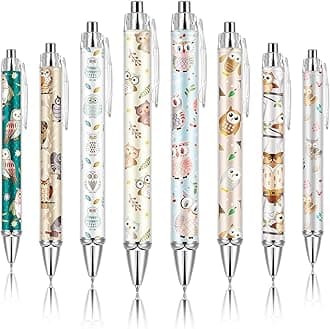 Ireer 8 Pcs Ballpoint Pens for Women 1.00 mm Cute Black Ink Fancy Pens Fine Point Smooth Writing for Journaling Aesthetic Office Supplies(Owl)