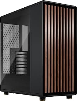 North - Genuine Walnut Wood Front - Mesh Side Panels - Two 140mm Aspect PWM Fans Included - Type C USB - ATX Airflow Mid Tower PC Gaming Case,Charcoal Black