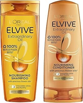 L'Oreal Elvive Extraordinary Oil Nourishing Shampoo & Conditioner Set for Dry to Very Dry Hair, 400ml bottle of each, Irresistible Shine & Fluidity