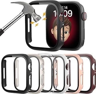 Rontion 6 Pack Hard PC Case with Tempered Glass Screen Protector for Apple Watch 44mm SE 3/SE(2nd Gen) Series 6/SE/5/4, Scratch Resistant Full Protective Bumper Cover for iWatch 44mm Accessories