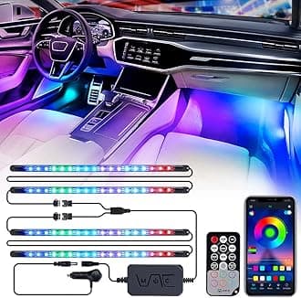 Dreamcolor LED Neon Car Interior Bluetooth Lights Strip with Remote & APP Control, Footwell Under Dash RGB Chasing Inside Light Kits, Cigarette Adapter for Vehicle Internal Trucks SUV UTV ATV