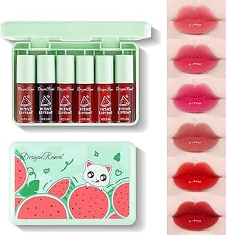 6 Colors Lip Tint Stain Set Korean Lip Stain Waterproof Lip Gloss Multi-Use Lip and Cheek Tint Long Lasting Mini Liquid Lipstick Moisturizing Lip Stain Hydrating,Non-Stick Cup,Vivid Color