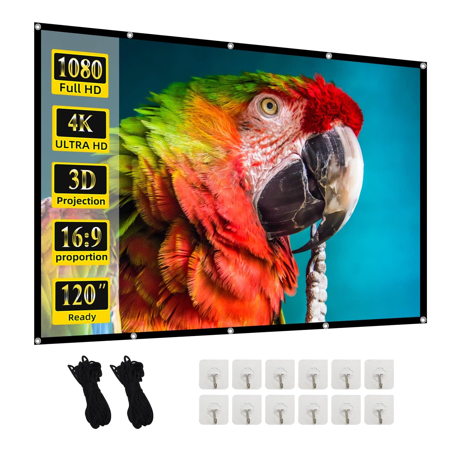 Projector Screen, 120 inch Portable Foldable Projection Screen 16:9 HD 4K Indoor Outdoor Projector Movies Screen for Home Theater Camping and Recreational Events